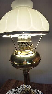 Antique Tall Polished Brass Kerosene Lamp-electrified-with Glass Shade