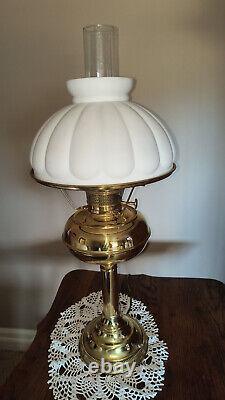 Antique Tall Polished Brass Kerosene Lamp-electrified-with Glass Shade