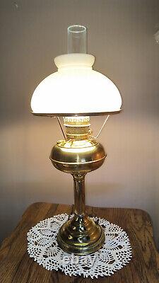 Antique Tall Polished Brass Kerosene Lamp-electrified-with Glass Shade