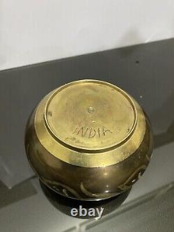 Antique VTG Indian Brass Polished Lidded Pot+Rosewater Sprinkler Engraved Decor