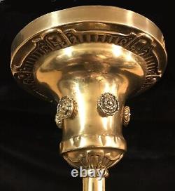 Antique Victorian 2 Arm Brass Gas Chandelier Light Fixture Glass Shades Restored