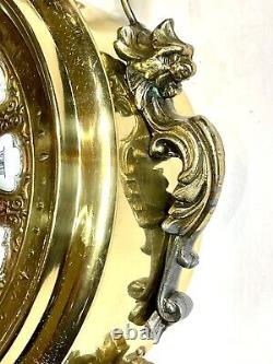Antique Victorian Polished Brass & Spelter Wall Clock 8 Day Running