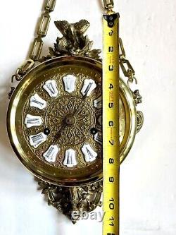 Antique Victorian Polished Brass & Spelter Wall Clock 8 Day Running