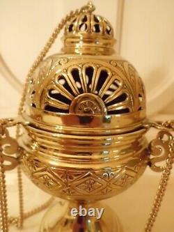 Antique Vintage Brass Catholic Church Censer Incense Burner Polished Lot C