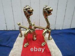 Antique Vintage British Old Stylish Cool Polished Mythical Brass Lion Firedogs