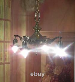 Antique Vintage Chandelier Brass 4 Light Pan Fully Polished and Rewired