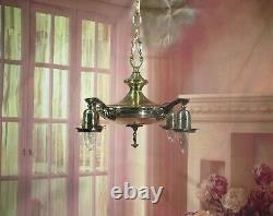 Antique Vintage Chandelier Brass 4 Light Pan Fully Polished and Rewired