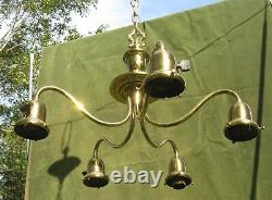 Antique Vintage Polished Brass 5 Light Shade Chandelier Hanging Lamp