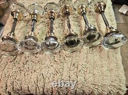 Antique Vintage Three Sets 8-Point Crystal Glass & Brass Door Knobs Polished