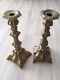 Antique Artisan Pair Of Polish Brass Candlestick Holders Shabbat 12 Tall X 5