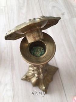 Antique artisan pair of Polish Brass candlestick holders Shabbat 12 Tall X 5