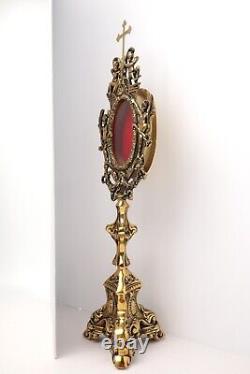 Antiqued Polished Brass Cherub Angel Monstrance Reliquary for Church 21 In