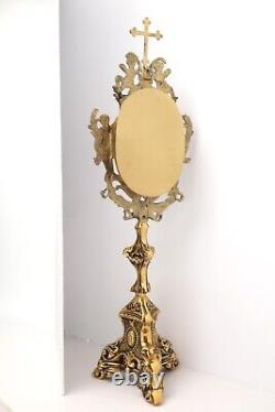 Antiqued Polished Brass Cherub Angel Monstrance Reliquary for Church 21 In