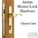 Atrium Door Hardware, Lever Style Mortise Lock Polished Brass