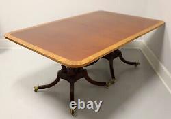 BAKER Historic Charleston Mahogany Satinwood Banded Double Pedestal Dining Table