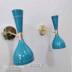 Blue Diabolo Italian Brass Polished Mid Century Wall Scounces