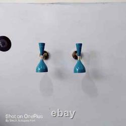 Blue Diabolo Italian Brass Polished Mid Century Wall Scounces