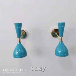 Blue Diabolo Italian Brass Polished Mid Century Wall Scounces