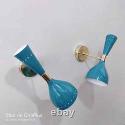 Blue Diabolo Italian Brass Polished Mid Century Wall Scounces