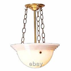 Brass Chain Alabaster Bowl Ceiling Light Chandelier 21 H Renovators Supply