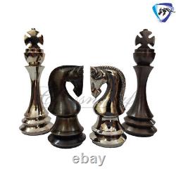 Brass Chess Pieces Set Russian Zagreb Vintage 4.4 Silver & Antique Polish