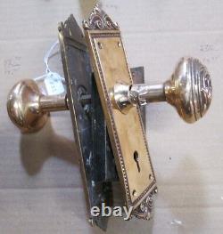 COMPLETE SET HIGHLY POLISHED BRASS VICTORIAN DOOR KNOB COMBINATION With LOCK # 233