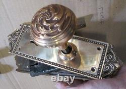 COMPLETE SET HIGHLY POLISHED BRASS VICTORIAN DOOR KNOB COMBINATION With LOCK # 233