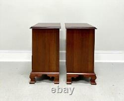 CRAFTIQUE Solid Mahogany Chippendale Style Three-Drawer Nightstands Pair