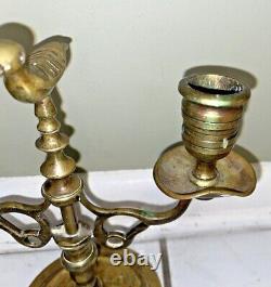 Candelabras Polish 19th Century Antique Brass Rare Bird Design Judaica Jewish
