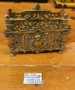 Cast Brass Antique Letter Rack- England c. 1900 ornate polished holder vintage