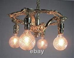 Chandelier Solid Brass Halcolite 1920`s 4 Light Restored Polished Rewired