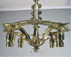 Chandelier Solid Brass Halcolite 1920`s 4 Light Restored Polished Rewired