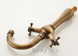 Double Handles Antique Brass Faucets Bathroom Basin Brass Sink Faucet. EA-NARC-33