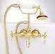 English Gooseneck Tub Wall Mount Faucet With Hand Shower- Polished Brass