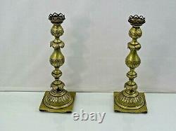 FINE ANTIQUE RUSSIAN / POLISH BRASS CANDLESTICKS JUDAICA SABBATH Fraget WARSAW