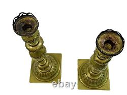 FINE ANTIQUE RUSSIAN / POLISH BRASS CANDLESTICKS JUDAICA SABBATH Fraget WARSAW