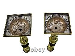 FINE ANTIQUE RUSSIAN / POLISH BRASS CANDLESTICKS JUDAICA SABBATH Fraget WARSAW