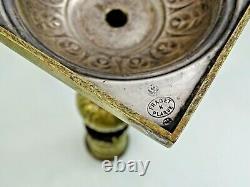 FINE ANTIQUE RUSSIAN / POLISH BRASS CANDLESTICKS JUDAICA SABBATH Fraget WARSAW