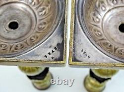 FINE ANTIQUE RUSSIAN / POLISH BRASS CANDLESTICKS JUDAICA SABBATH Fraget WARSAW