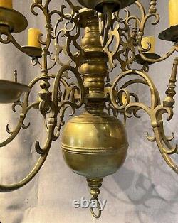 Fine 17th-18th Century Polish or Dutch Brass Two-Tier 12-Light Chandelier