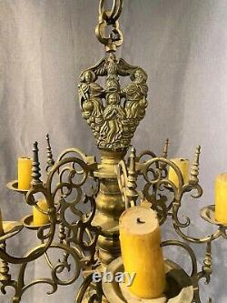 Fine 17th-18th Century Polish or Dutch Brass Two-Tier 12-Light Chandelier