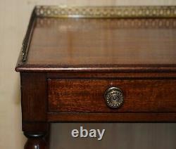 Fine Antique Regency Flamed Mahogany Single Drawer Side Table Brass Gallery Rail