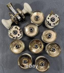 GAINSBOROUGH White Porcelain & Gold Tone Brass DOOR KNOBS Lot of 12 & Parts