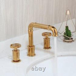 Gold brass Retro 8 Inch wide spread Cottage Bathroom Faucet