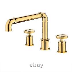 Gold brass Retro 8 Inch wide spread Cottage Bathroom Faucet