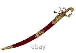Gold polished Wedding Talwar/ Sword Red Velvet Scabbard Newly Made 38 Inches