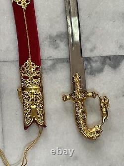 Gold polished Wedding Talwar/ Sword Red Velvet Scabbard Newly Made 38 Inches