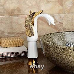 Golden White Swan Bathroom Sink Tap Single Lever Hot&Cold Waterfall Mixer Faucet