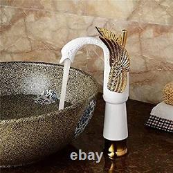 Golden White Swan Bathroom Sink Tap Single Lever Hot&Cold Waterfall Mixer Faucet