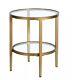 Hera 20 In. Antique Brass Finish Round Glass Top End Table New